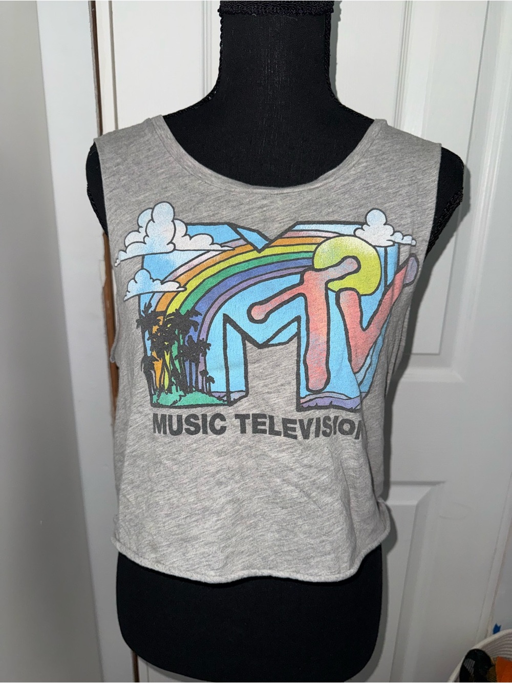 MTV Rainbow Logo Gray Crop Tank